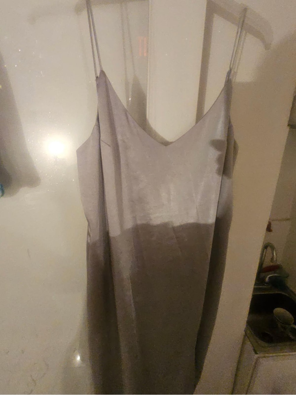 Mango Satin V-Neck Slip Dress in Light Gray